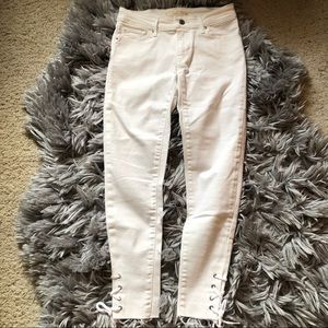 Levi’s 711 Skinny White Jeans With Laced Bottoms